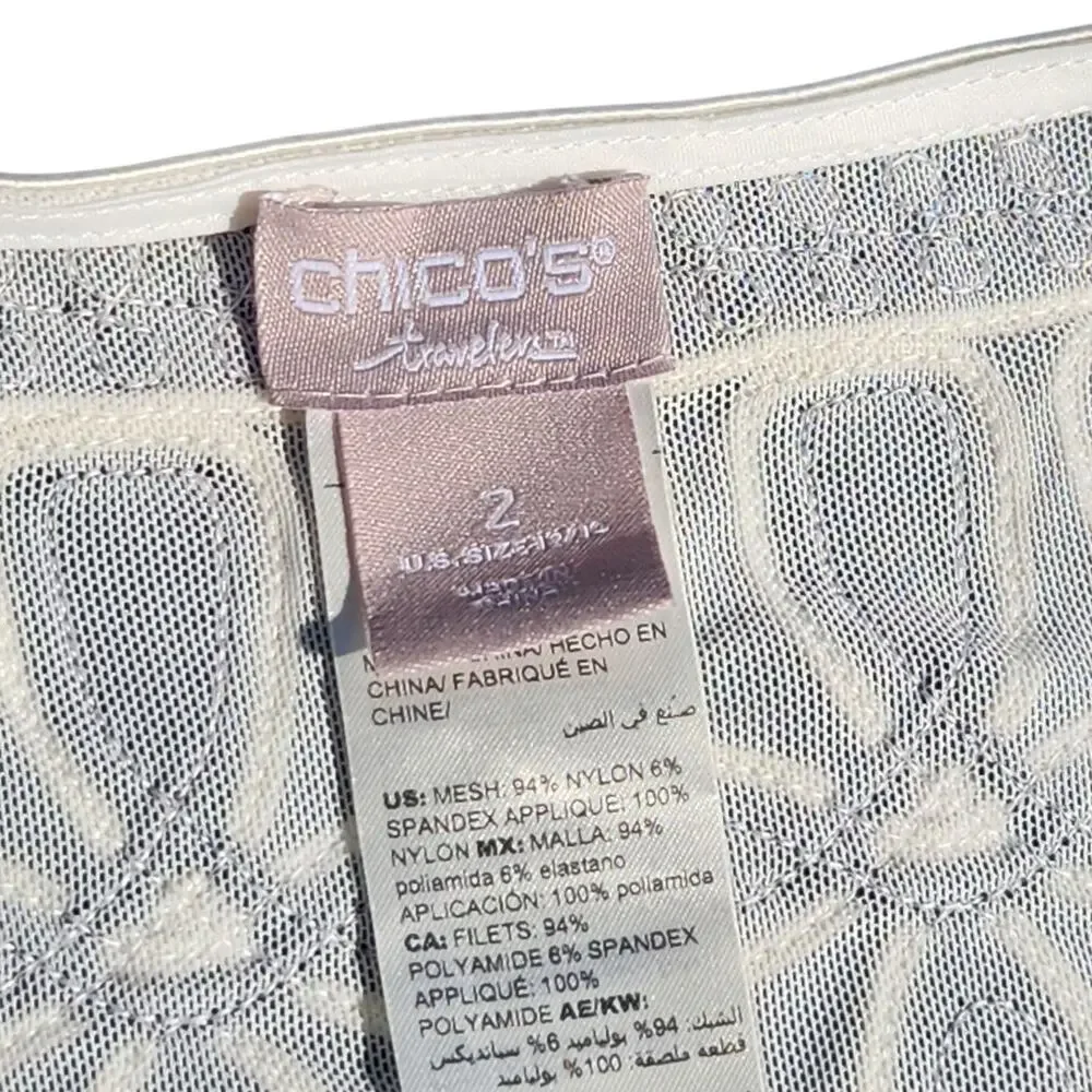 CHICOS TRAVELERS WOMEN OPEN DRESSY CARDIGAN JACKET BLAZER BLACK WHITE SZ 2 LG 12 - Picture 7 of 10